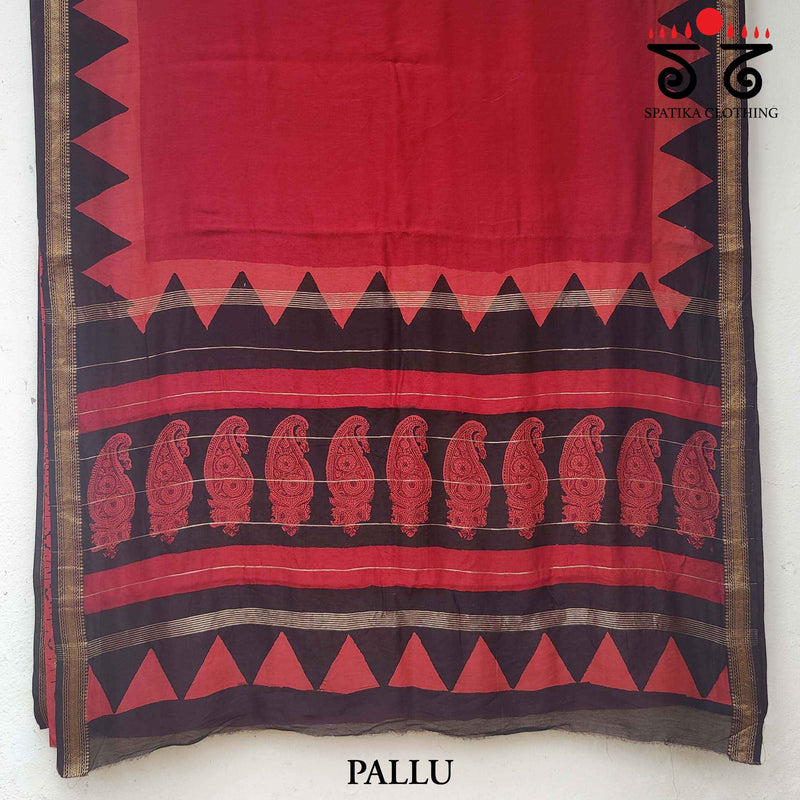 Bagru Handblock Print on Maheshwari Silk Cotton Saree