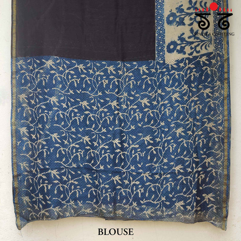 Bagru Handblock Print on Chanderi Silk Cotton Saree