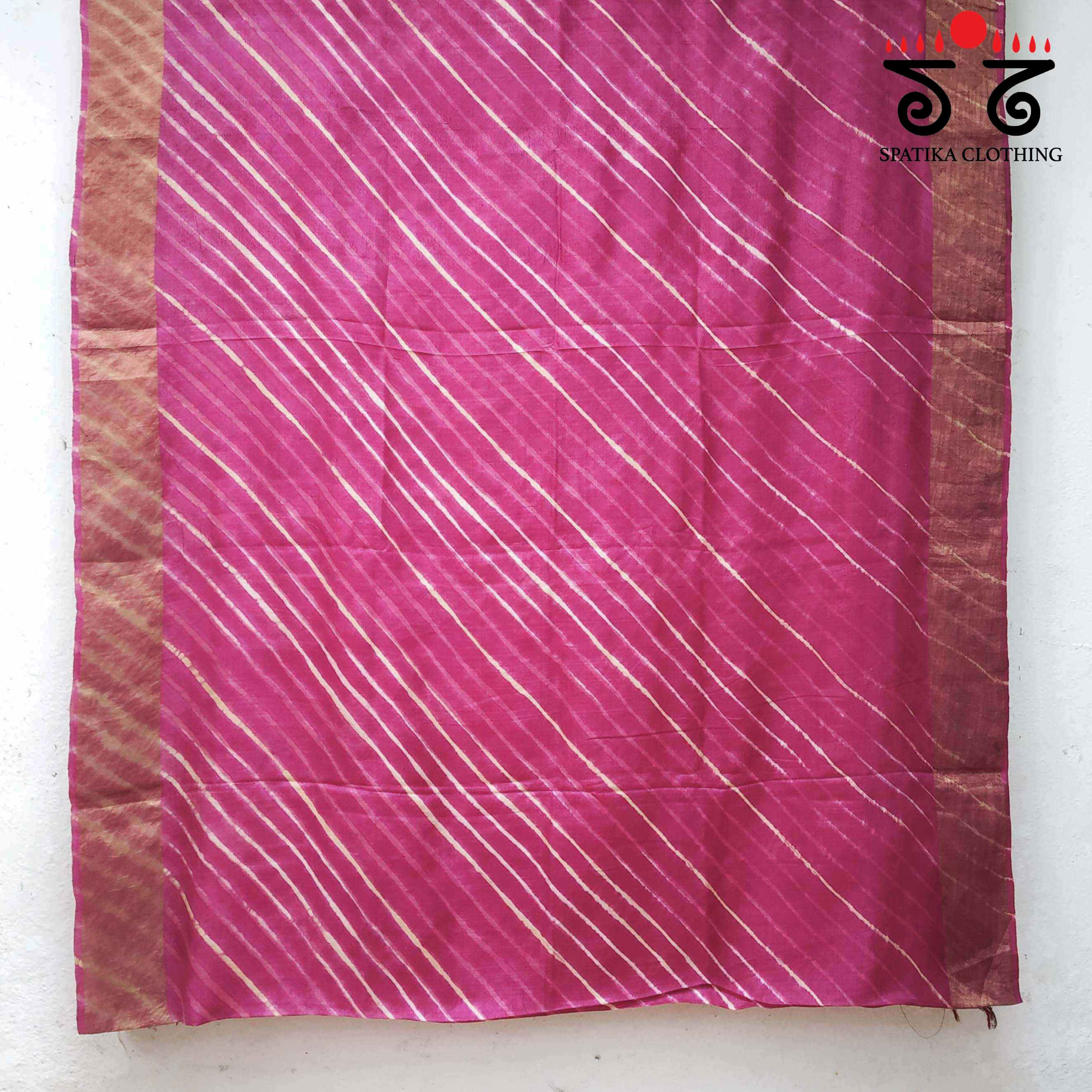 Leheriya on Pink Tussar Silk Saree