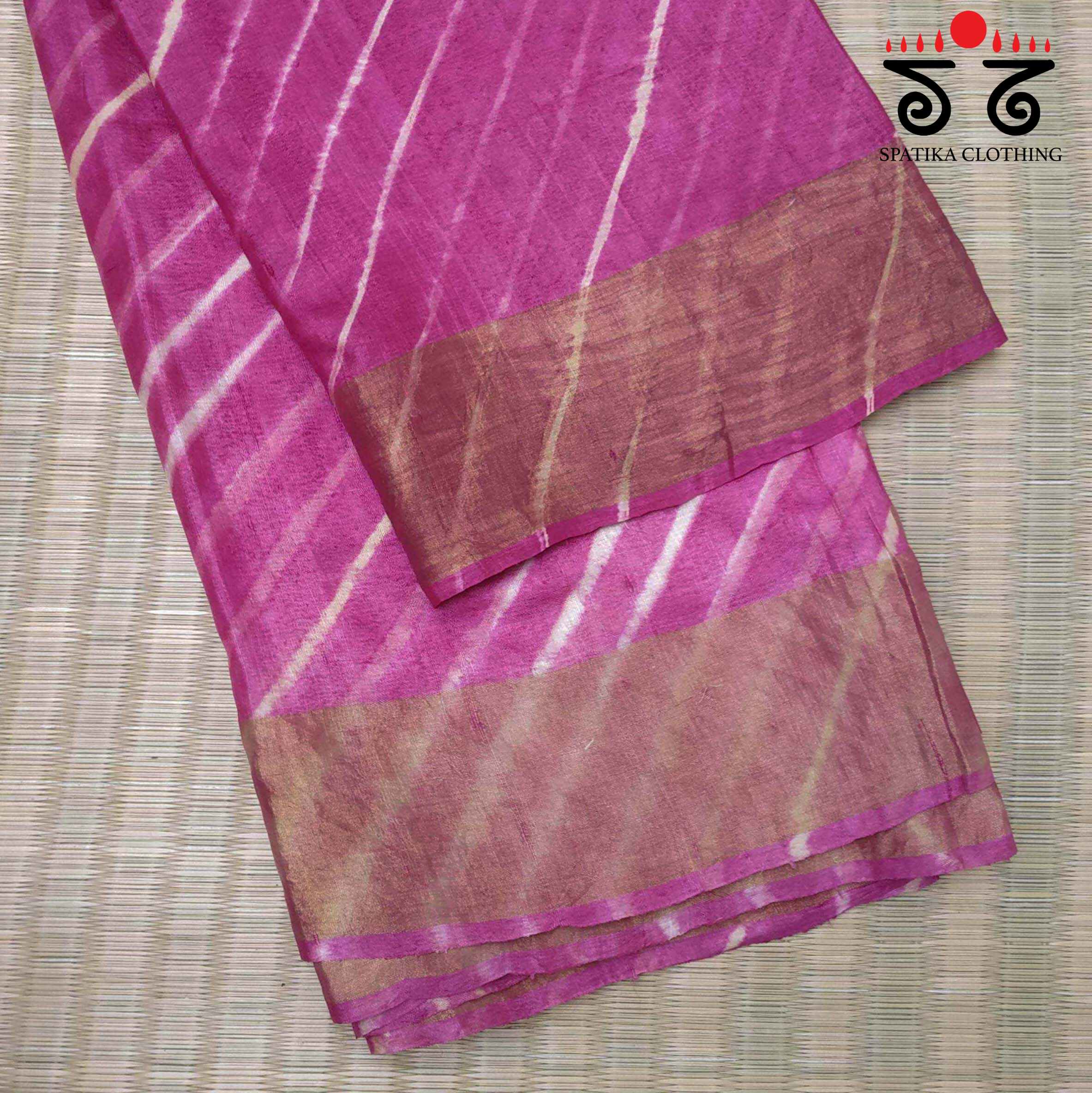 Leheriya on Pink Tussar Silk Saree