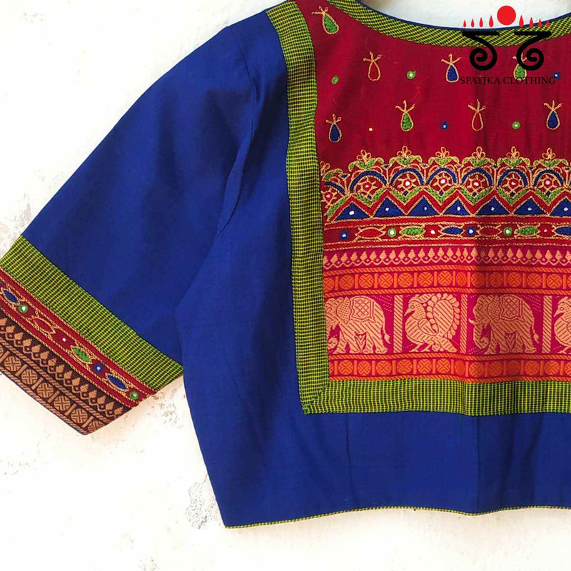 The Mangalagiri Cotton - Hand Embroidered Patchwork Blouse