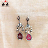 Red Vintage Trea Drop Silver Earring - Handpainted