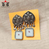 Raga Tassel White Silver Earrings - Handpainted