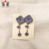 Purple Stud Silver Earring - Handpainted