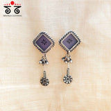 Purple Stud Silver Earring - Handpainted