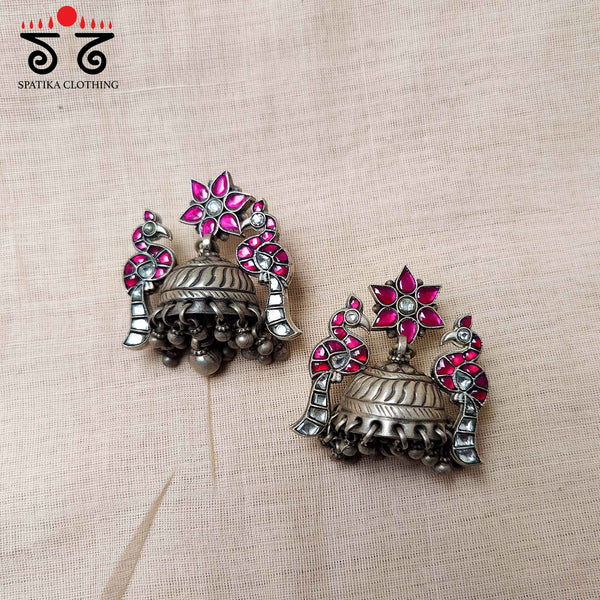 Kundan Jhumka - Silver Earrings