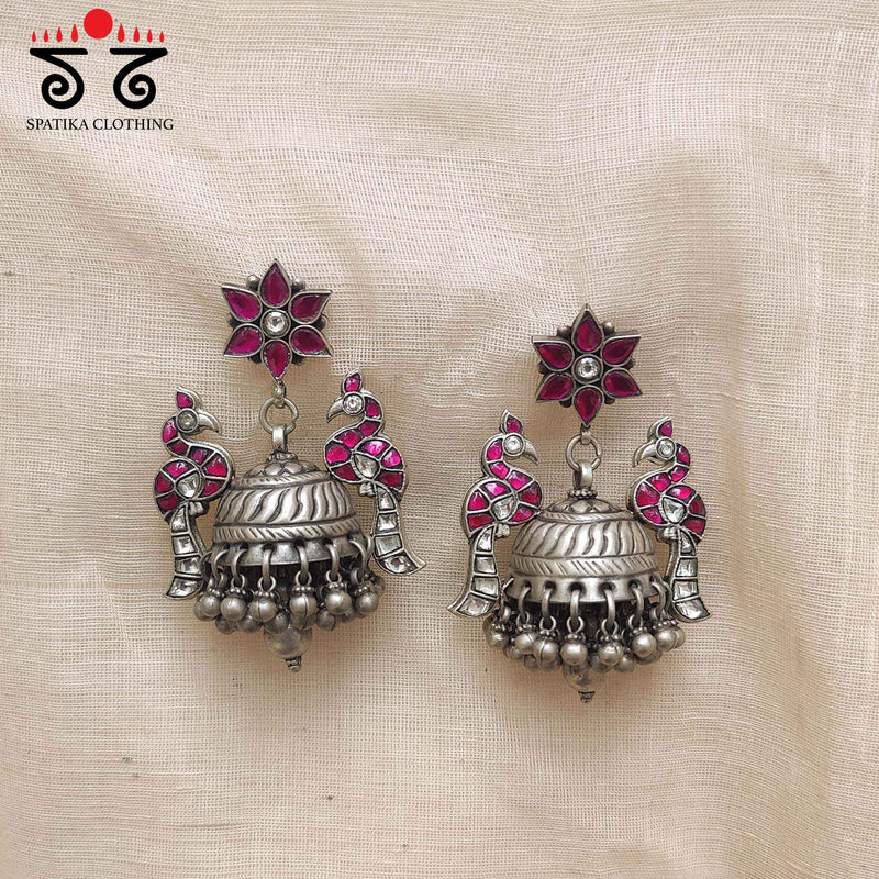 Kundan Jhumka - Silver Earrings