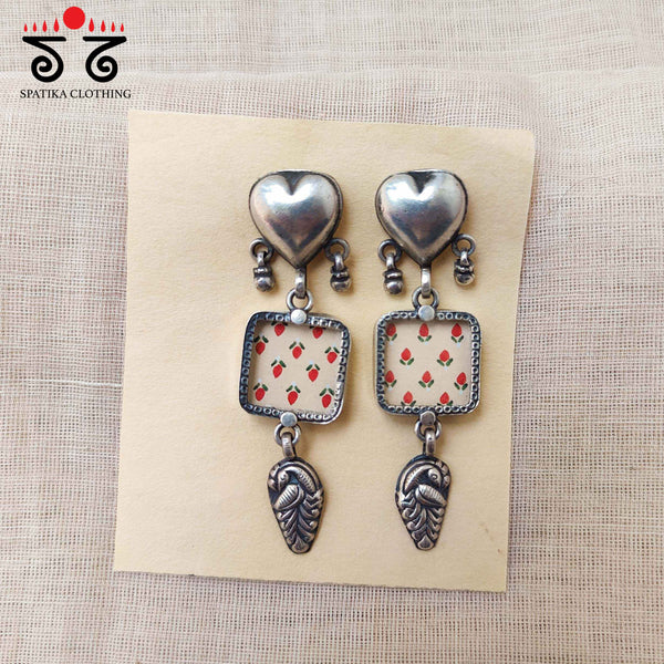 Heart Shaped Stud Silver Earrings - Handpainted