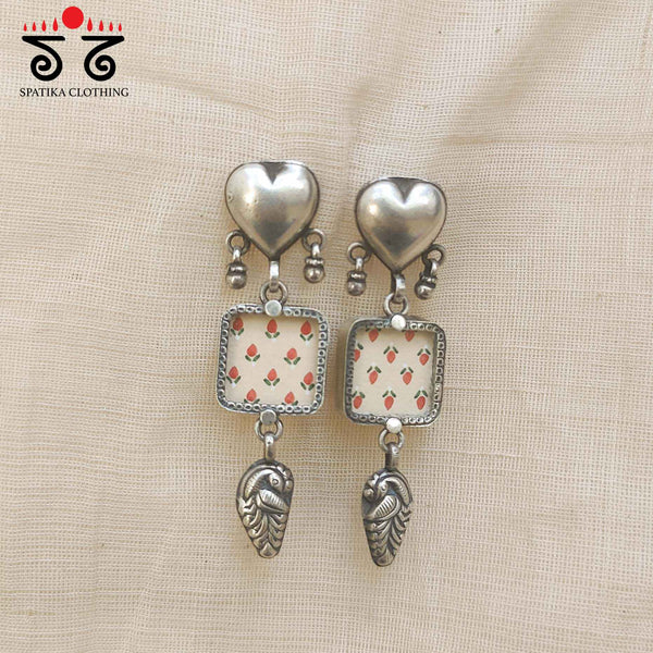 Heart Shaped Stud Silver Earrings - Handpainted