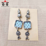 Sky Blue Silver Earrings - Handpainted