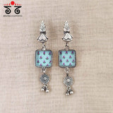 Sky Blue Silver Earrings - Handpainted