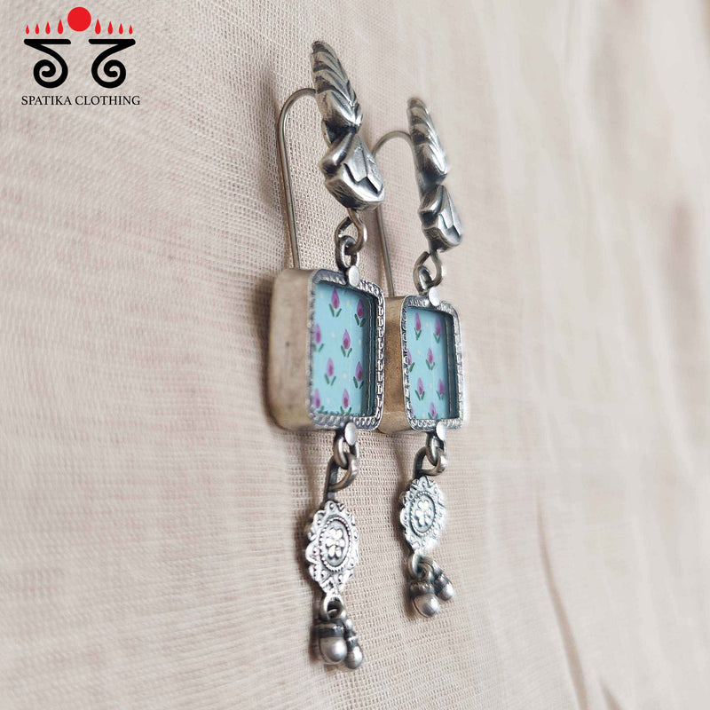 Sky Blue Silver Earrings - Handpainted