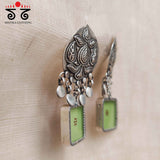 Raga Tassel Lime Green Silver Earrings - Handpainted