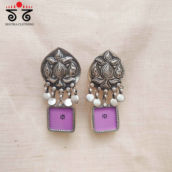 Raga Tassel Pink Silver Earrings - Handpainted