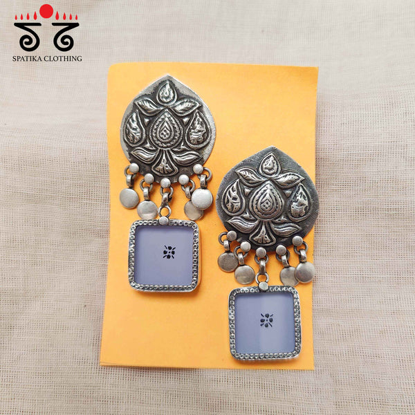 Raga Tassel Powder Blue Silver Earrings - Handpainted