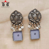 Raga Tassel Powder Blue Silver Earrings - Handpainted