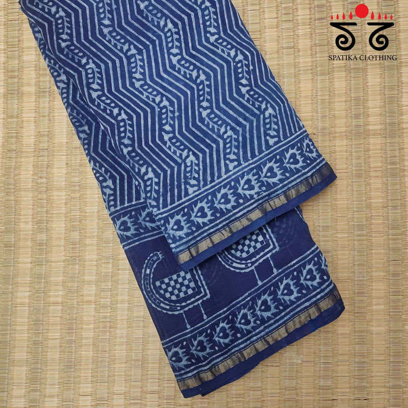 Akola Handblock Print on Chanderi Silk cotton Saree