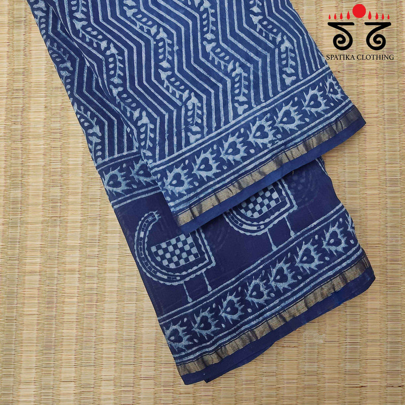 Akola Handblock Print on Chanderi Silk cotton Saree