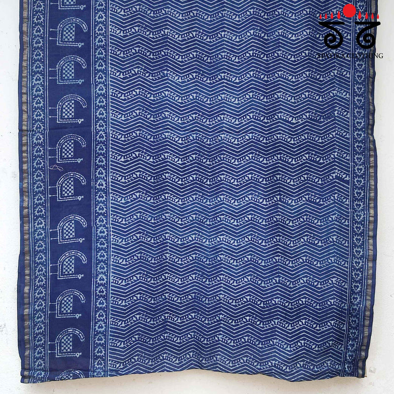 Akola Handblock Print on Chanderi Silk cotton Saree