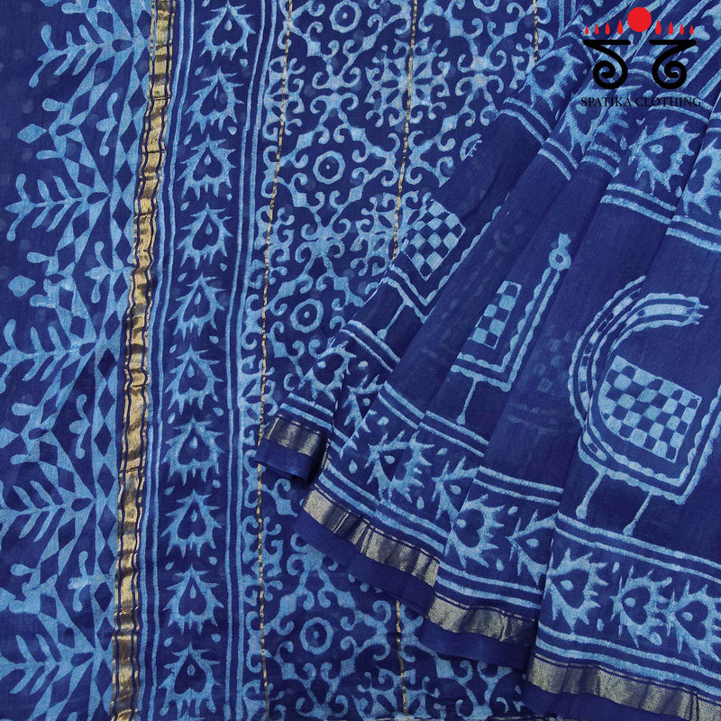 Akola Handblock Print on Chanderi Silk cotton Saree