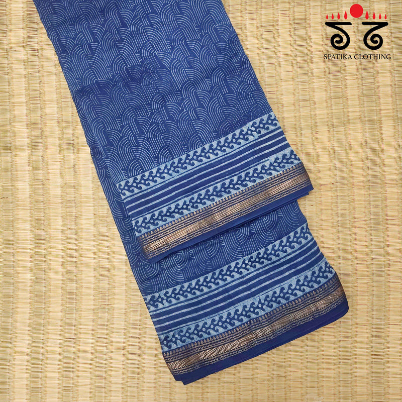 Akola Handblock Print on Maheshwari Silk cotton Saree