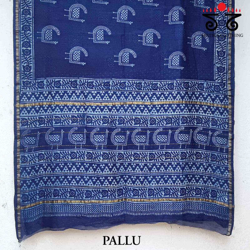 Akola Handblock Print on Chanderi Silk cotton Saree