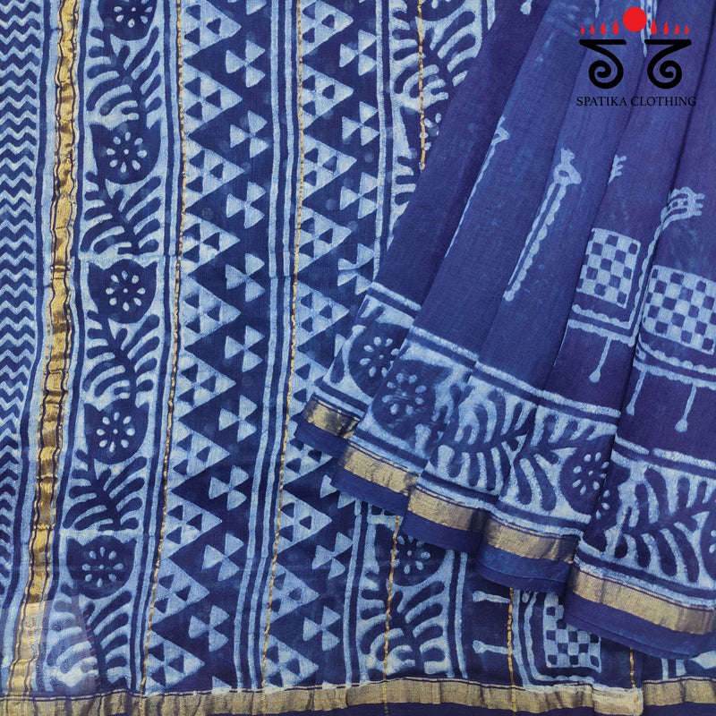 Akola Handblock Print on Chanderi Silk cotton Saree