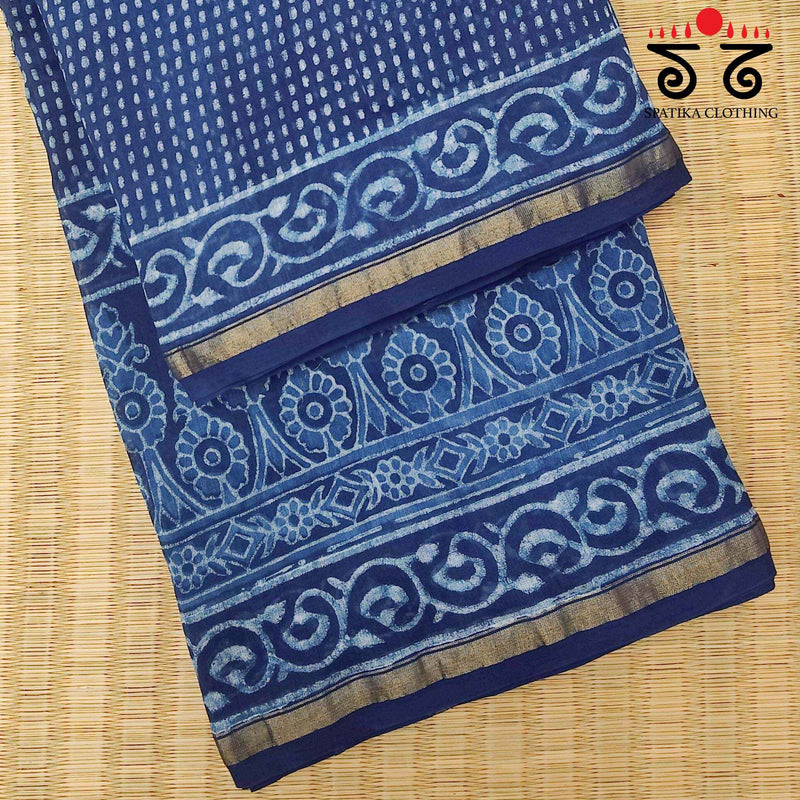 Akola Handblock Print on Chanderi Silk cotton Saree