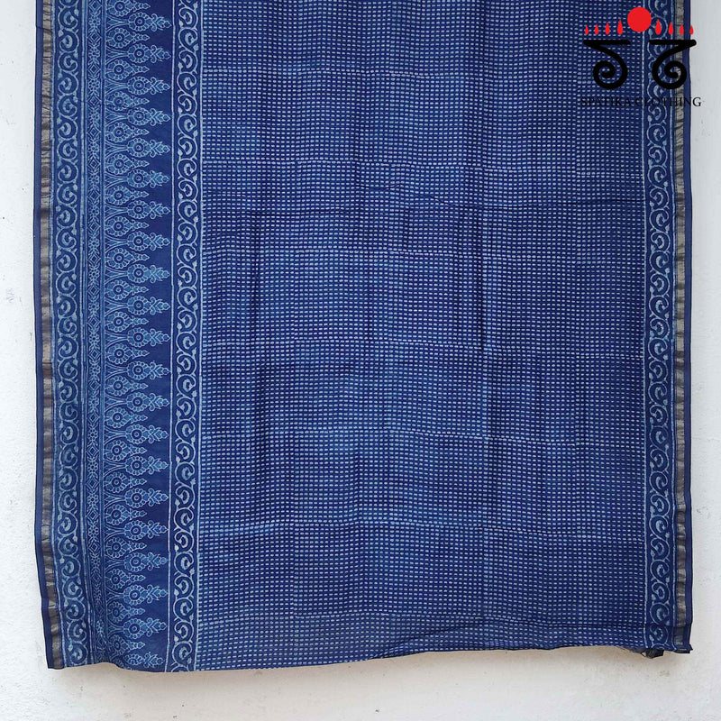 Akola Handblock Print on Chanderi Silk cotton Saree