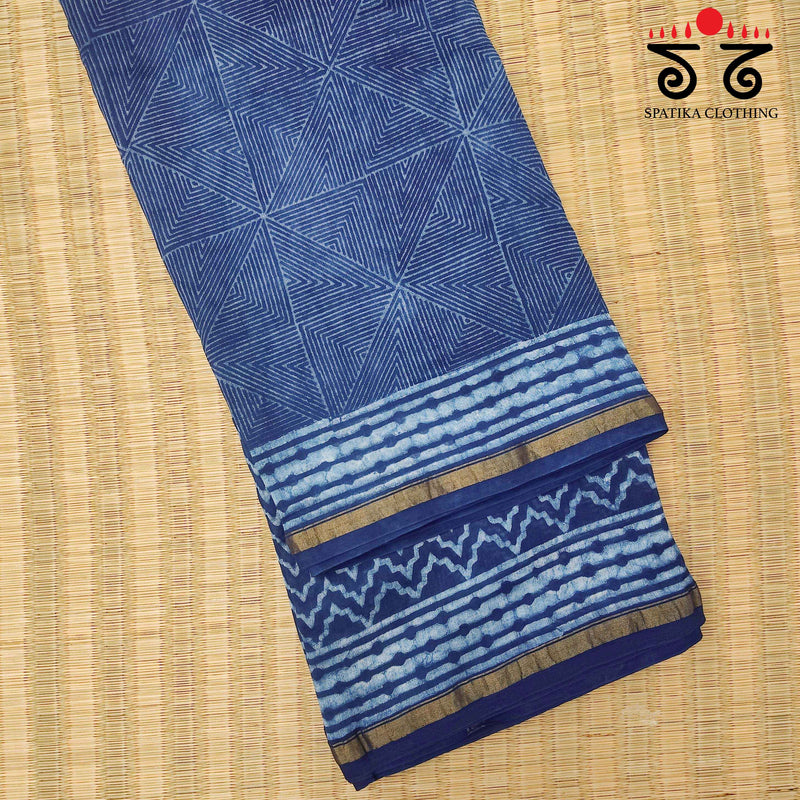 Akola Handblock Print on Chanderi Silk cotton Saree