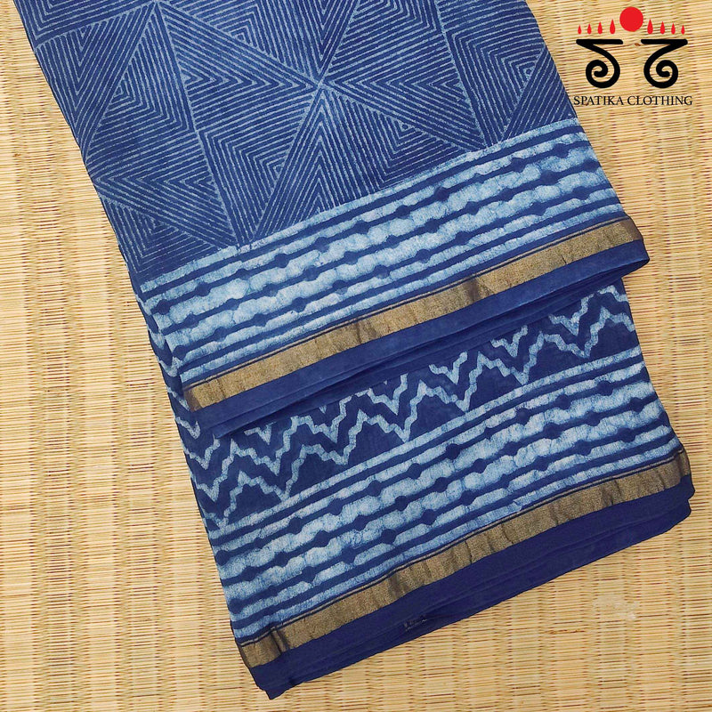 Akola Handblock Print on Chanderi Silk cotton Saree