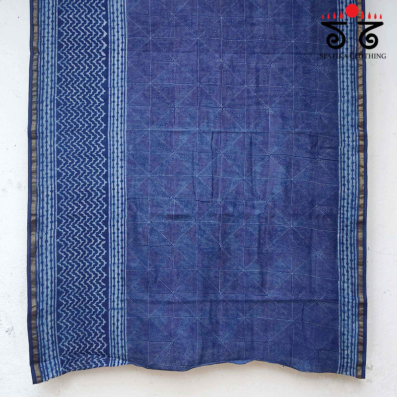 Akola Handblock Print on Chanderi Silk cotton Saree