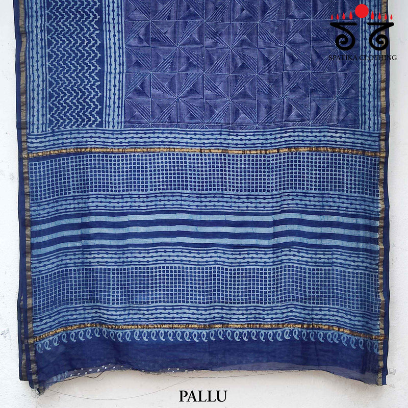 Akola Handblock Print on Chanderi Silk cotton Saree