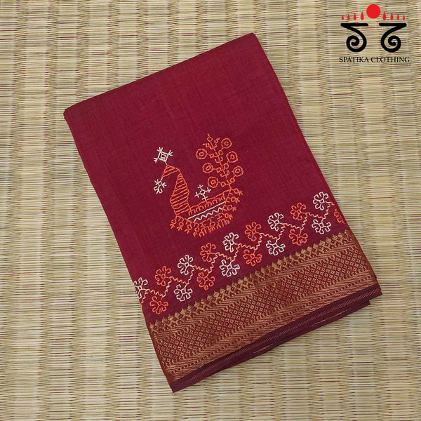 Kasuti Handembroidery on Mangalagiri Cotton Blouse Fabric