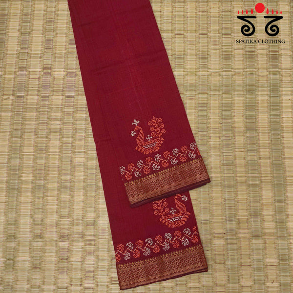 Kasuti Handembroidery on Mangalagiri Cotton Blouse Fabric