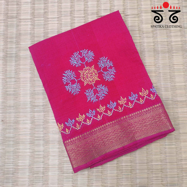 Kasuti Handembroidery on Mangalagiri Cotton Blouse Fabric