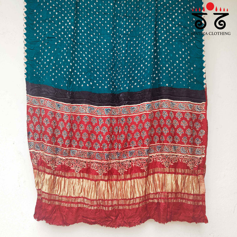 Bandhani - Ajrakh on Modal Silk Dupatta