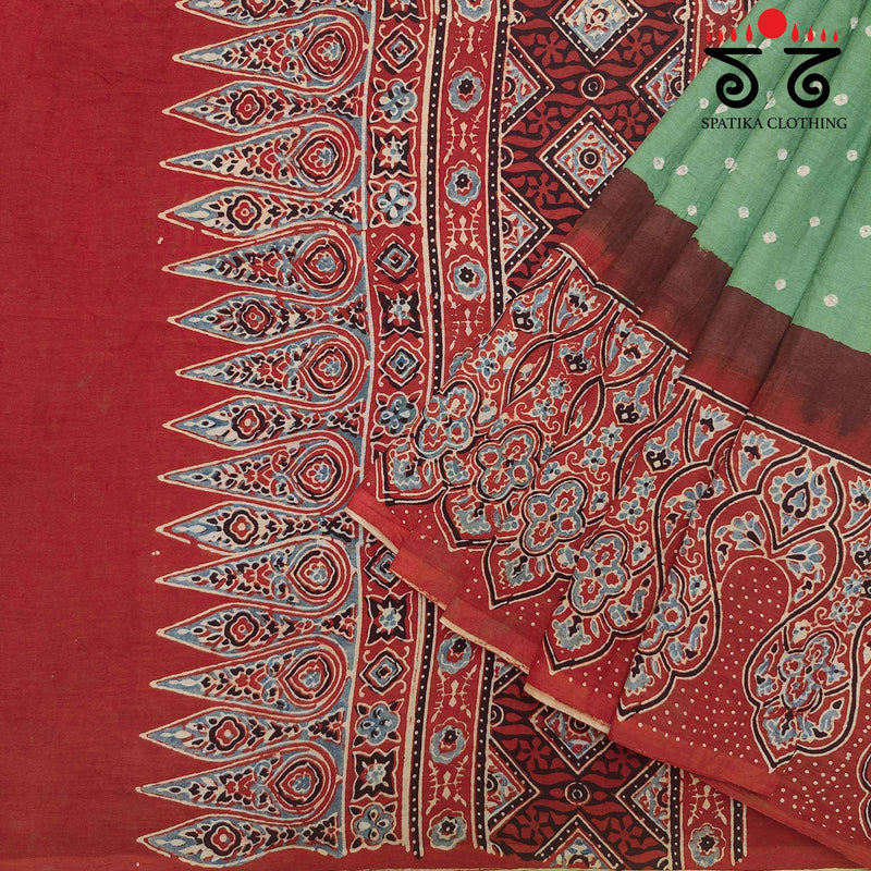 Ajrak - Bandhani on Mulmul Cotton Saree