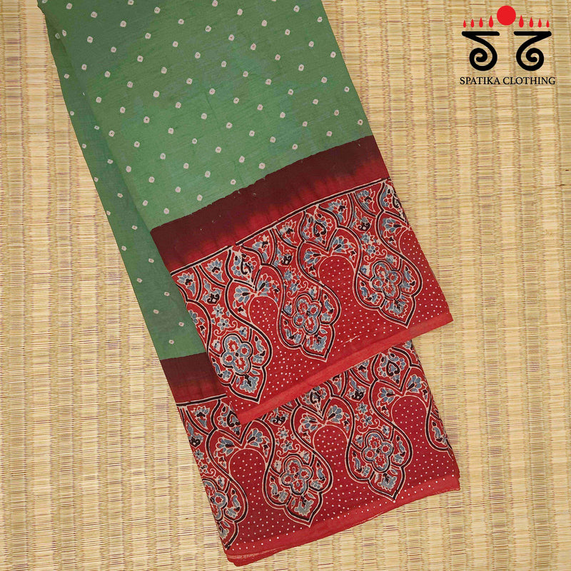 Ajrak - Bandhani on Mulmul Cotton Saree