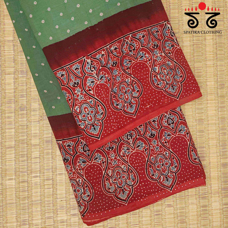 Ajrak - Bandhani on Mulmul Cotton Saree