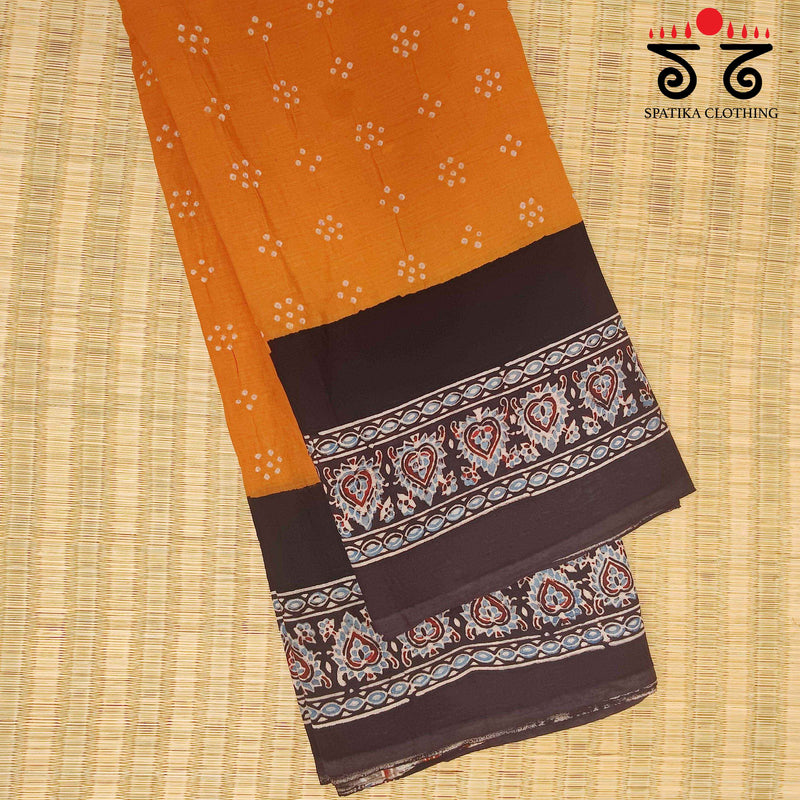 Ajrak - Bandhani on Mulmul Cotton Saree