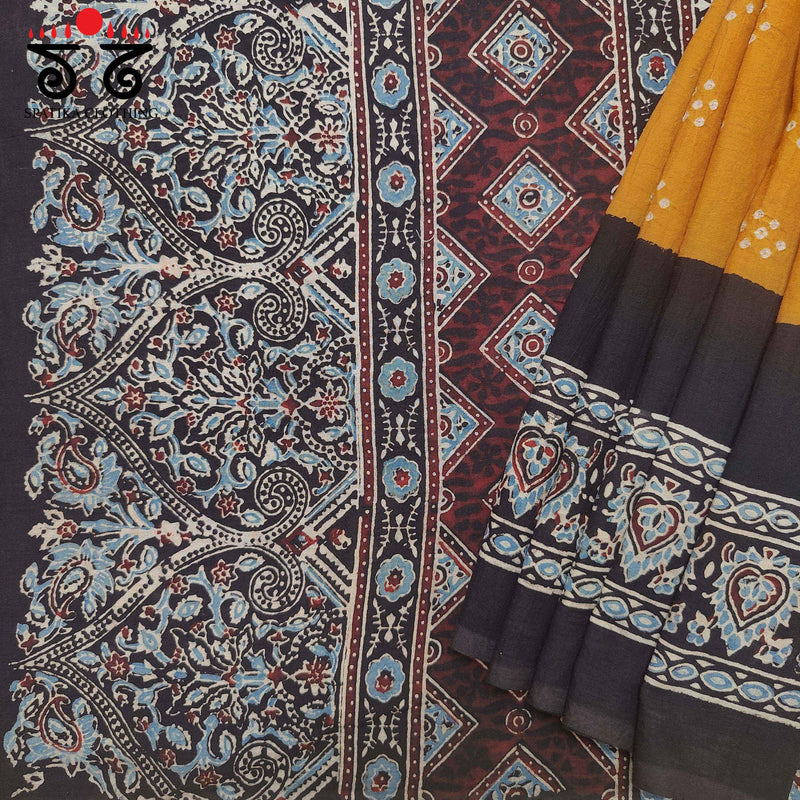 Ajrak - Bandhani on Mulmul Cotton Saree