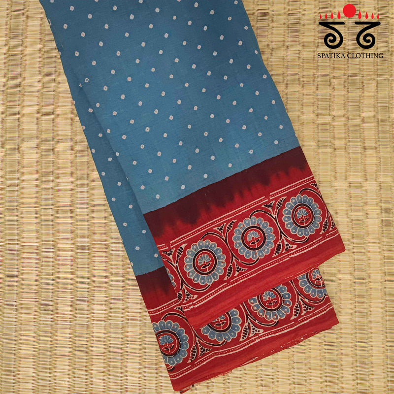 Ajrak - Bandhani on Mulmul Cotton Saree