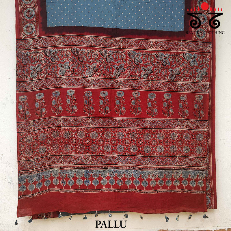 Ajrak - Bandhani on Mulmul Cotton Saree