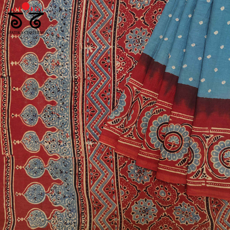 Ajrak - Bandhani on Mulmul Cotton Saree