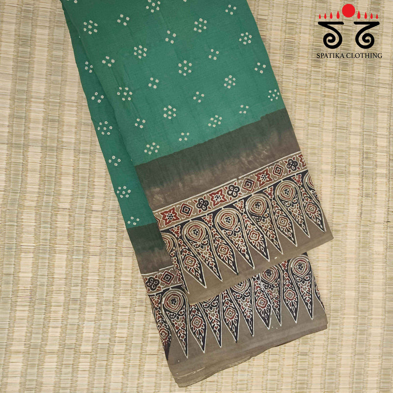 Ajrak - Bandhani on Mulmul Cotton Saree