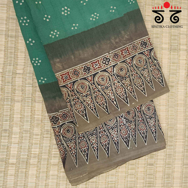 Ajrak - Bandhani on Mulmul Cotton Saree