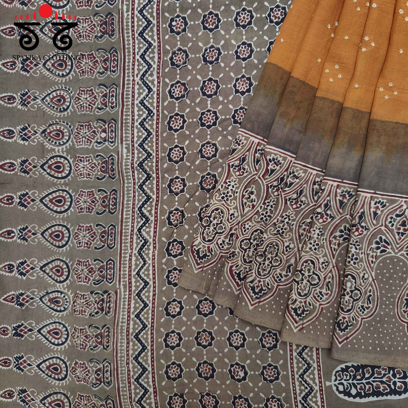 Ajrak - Bandhani on Mulmul Cotton Saree