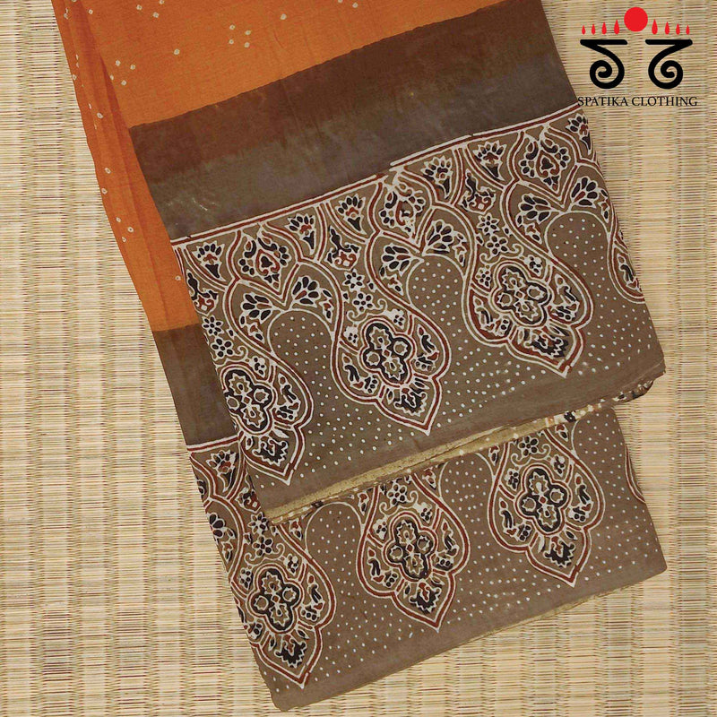 Ajrak - Bandhani on Mulmul Cotton Saree