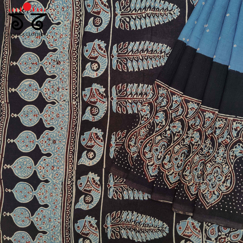 Ajrak - Bandhani on Mulmul Cotton Saree